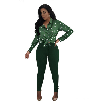 L99562 Factory Wholesale Amazon Hot Popular Green Lapel Polka DOT Cardigan Shirt
